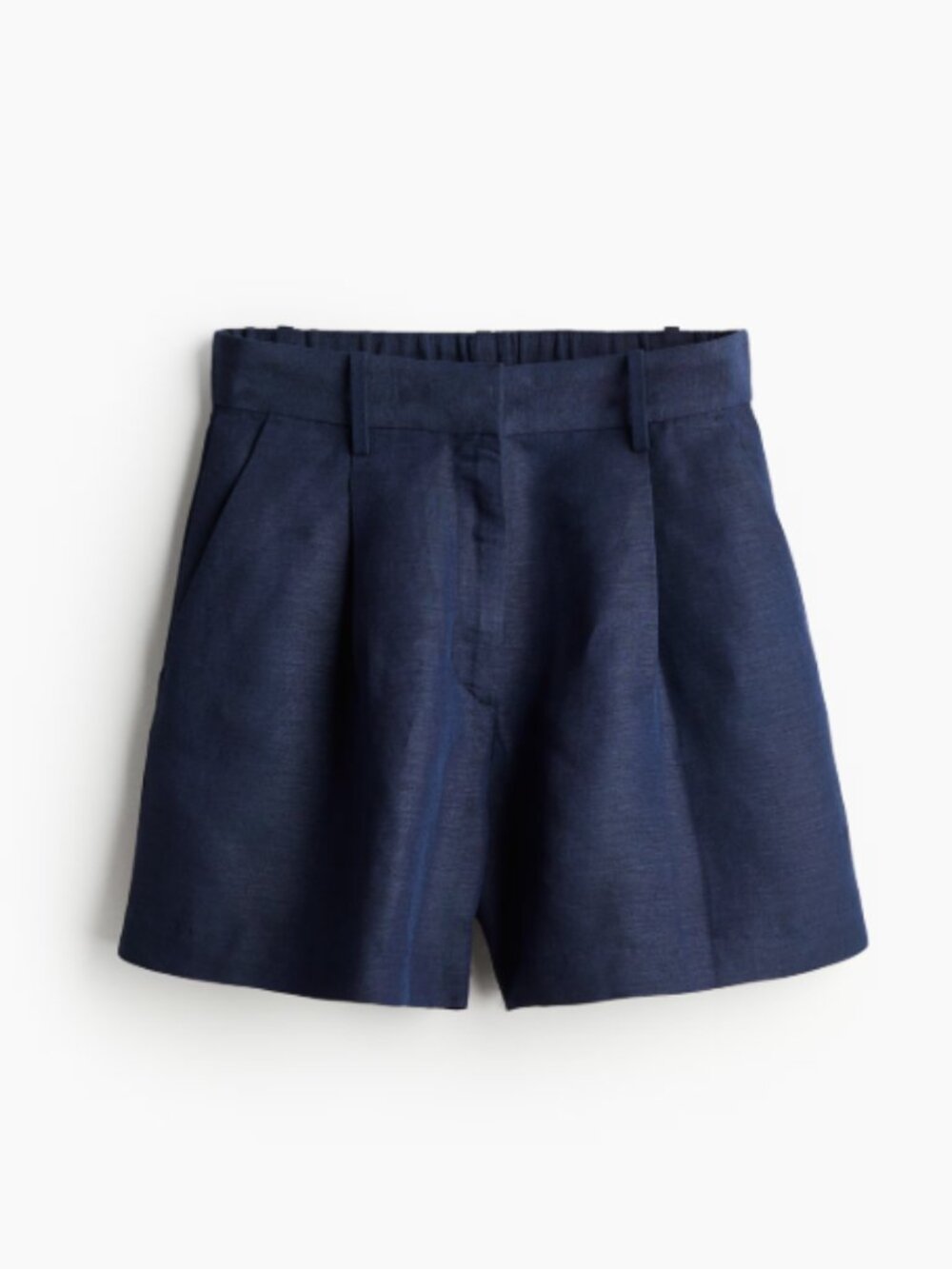 H&M Navy Linen Blend Pleated Shorts